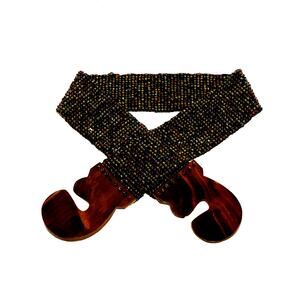 Vintage Erik & Mike Hand Loomed Beaded Belt Wood Buckle Stretch Y2K Lagenlook
